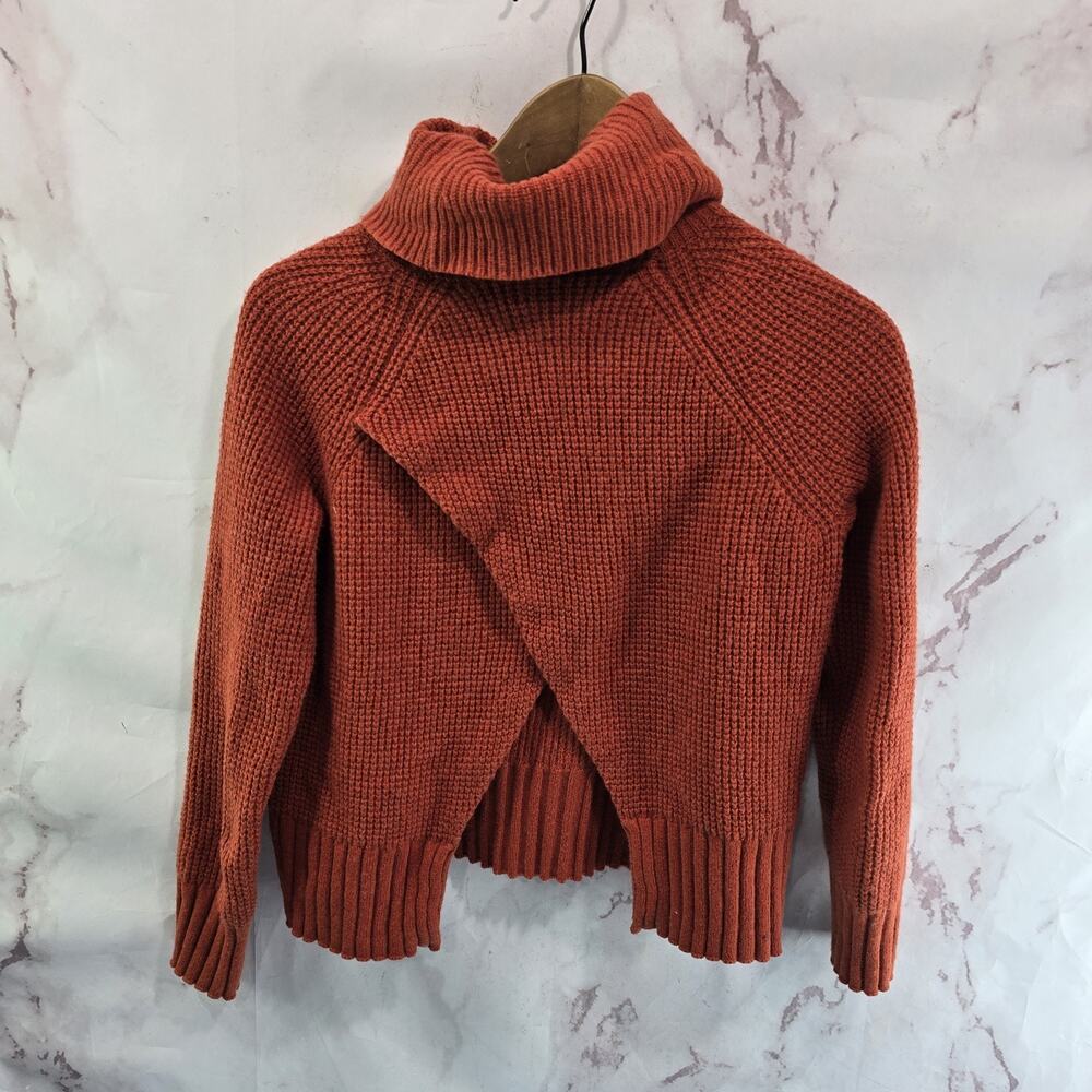 Madewell Sweater Womens XS Orange Turtleneck Cotton Merino Wool Cross Back